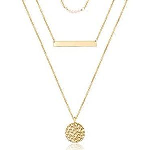 Turandoss Dainty Layered Choker Necklace, Handmade 14K Gold Plated Y Pendant